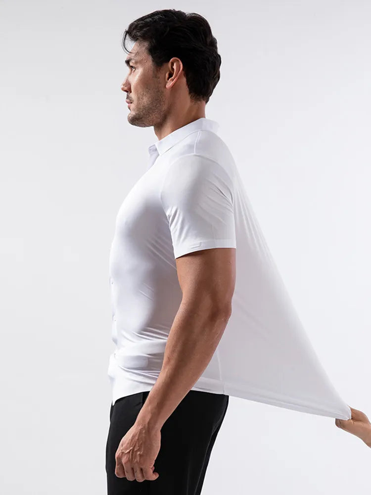 High Quality Summer Business Shirts For Men Short Sleeve Button Wrinkle Free Elasticity Social Black Office Dress Shirts US Size