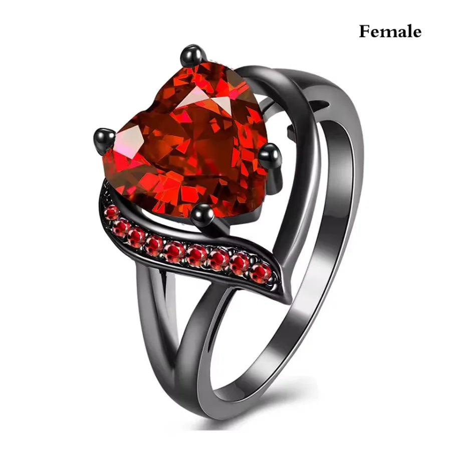 Fashion Couple Rings Romantic Women Heart Blue Rhinestones Zircon Ring Men Stainless Steel Celtic Dragon Ring Jewelry Wholesale