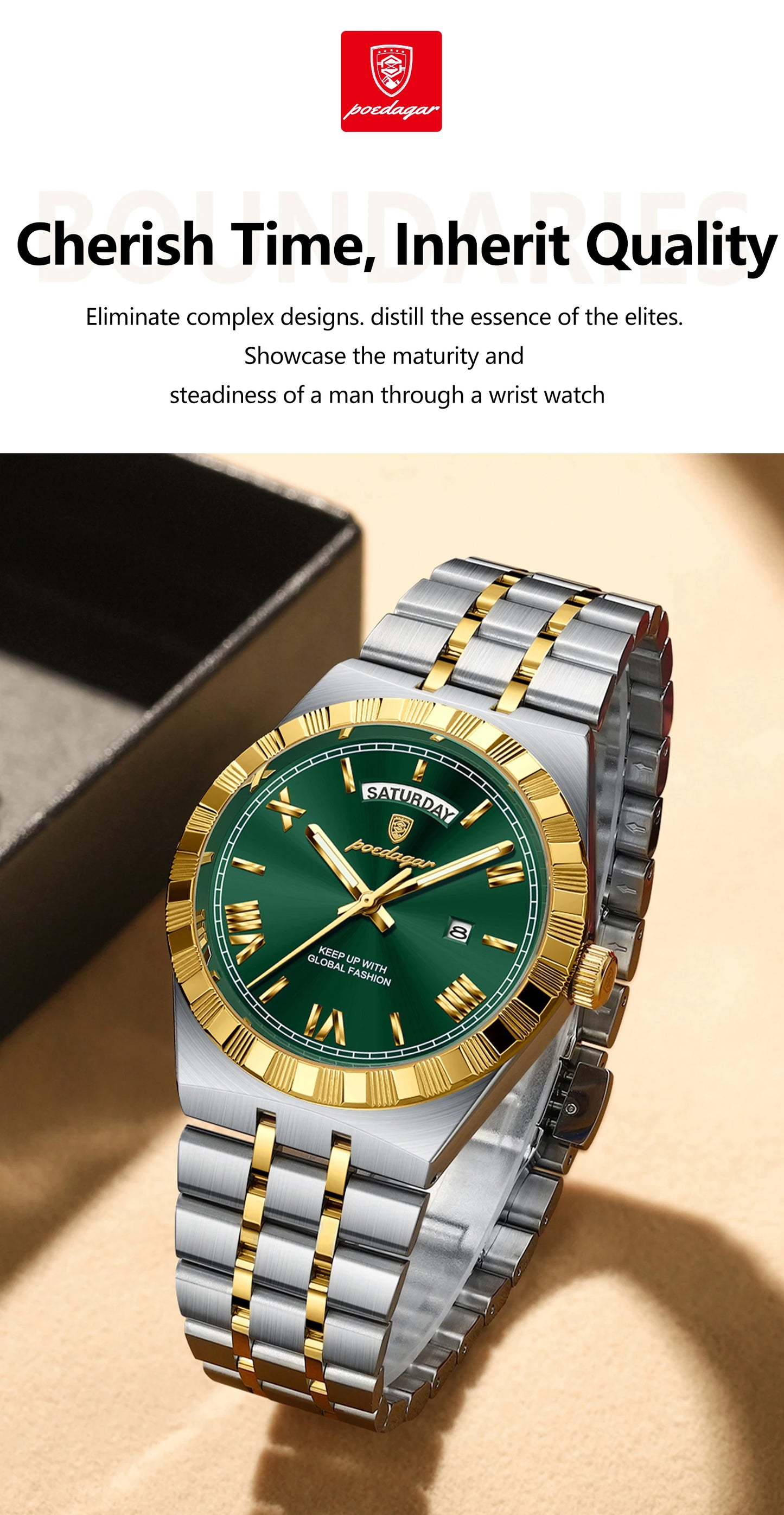 POEDAGAR Original Men's Watch Luminous Waterproof Week Date Man Wristwatch Stainless Steel Business Quartz Watches For Men Reloj