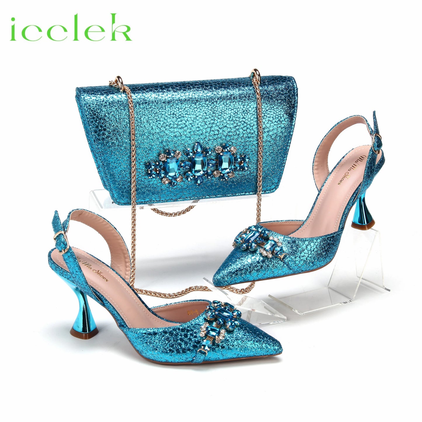 New Arrivals Special Design Pink Color African Women Shoes and Bag Set Pointed Toe Sandals for Wedding Party