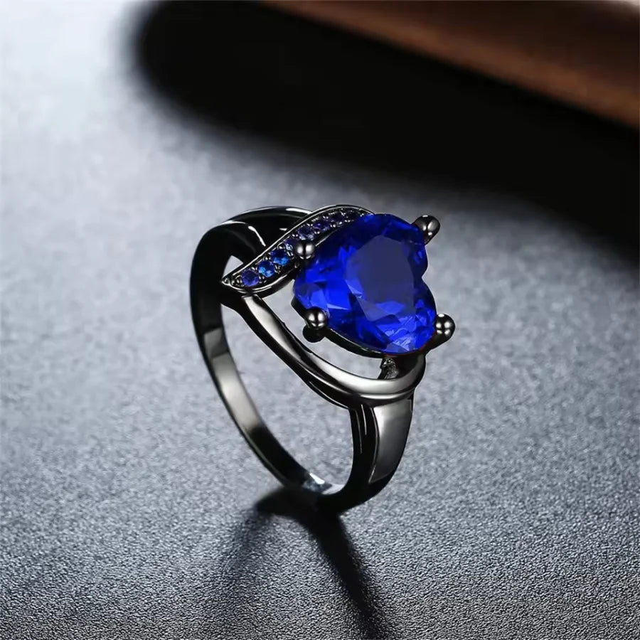 Fashion Couple Rings Romantic Women Heart Blue Rhinestones Zircon Ring Men Stainless Steel Celtic Dragon Ring Jewelry Wholesale