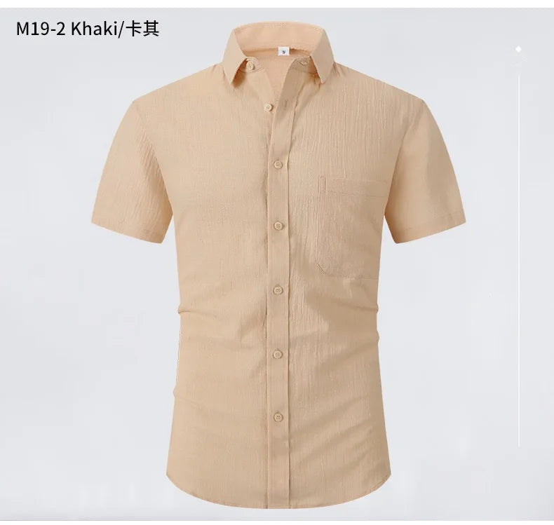 Men's short-sleeved shirts are casual, trendy, comfortable, cool on the street, versatile, simple and slimming in summer