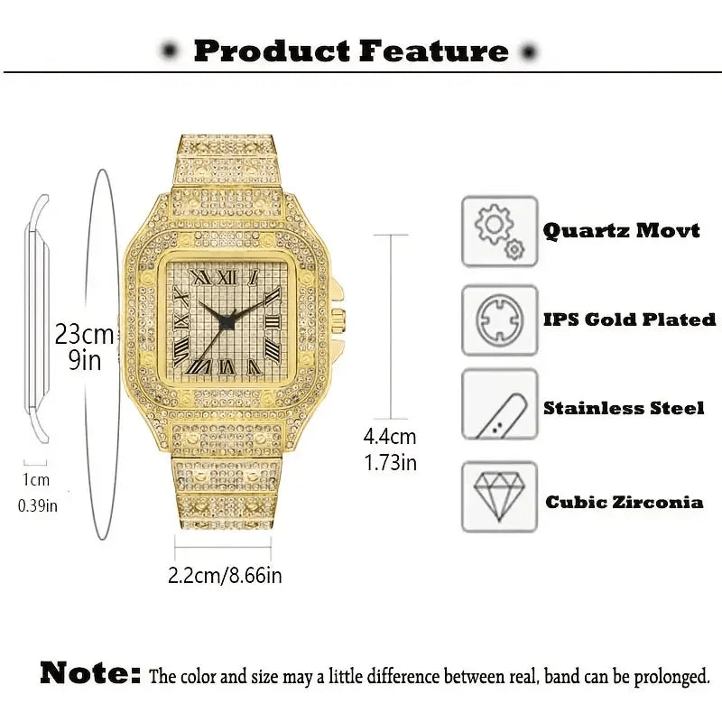 Luxury Classic Business Men's Steel Strap Square Roman Scale Rhinestone Quartz Watch Fashion Male Wristwatch Relogio Masculino