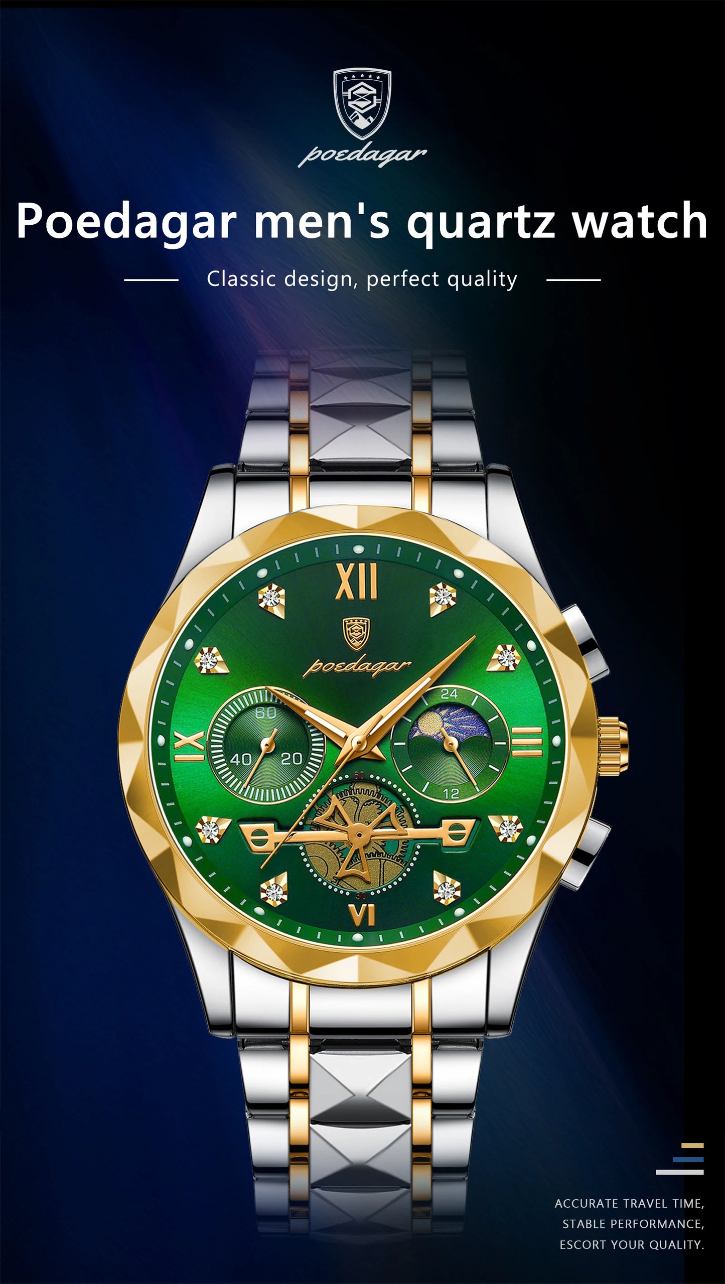 POEDAGAR Top Trendy Men Wristwatch Stainless Steel Chronograph Man Watch Waterproof Luminous Business Men's Quartz Watches Reloj