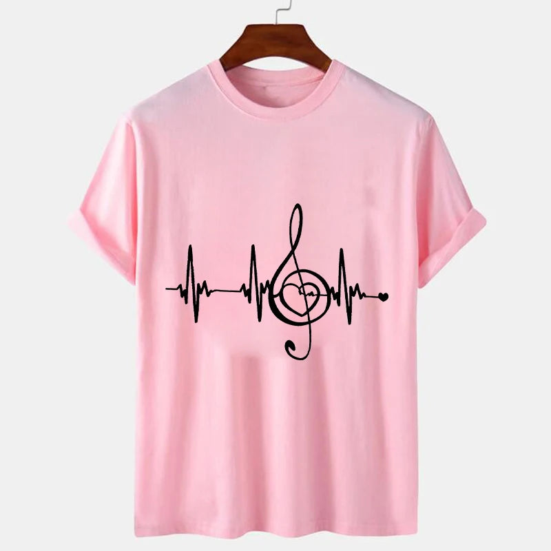 Men's Black Shirts Short Sleeves T-Shirts Oversized Summer Tops Music Note Heartbeat Funny Tshirts for Men Design Music Tee Tops
