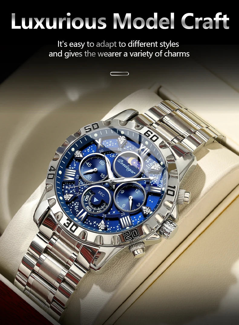 POEDAGAR Luxury Military Watches For Men Stainless Steel Quartz Waterproof Luminous Man Watch Chronograph Sport Men's Wristwatch