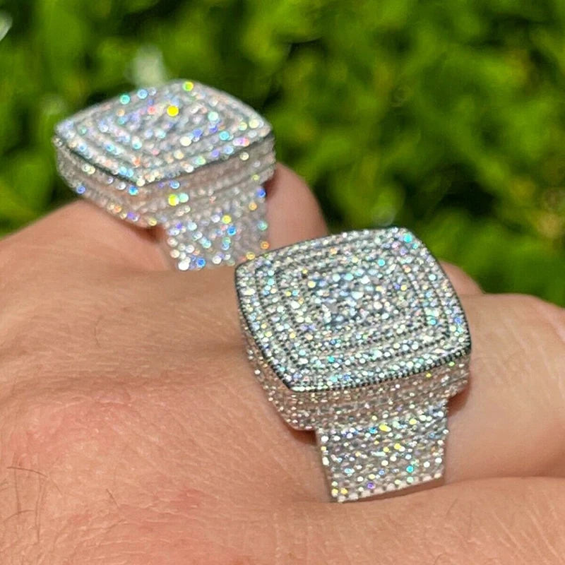 Huitan Gorgeous Square Shaped Wedding Rings for Lover Men/Women New Luxury Silver Color Bling CZ Couple Rings Fashion Jewelry