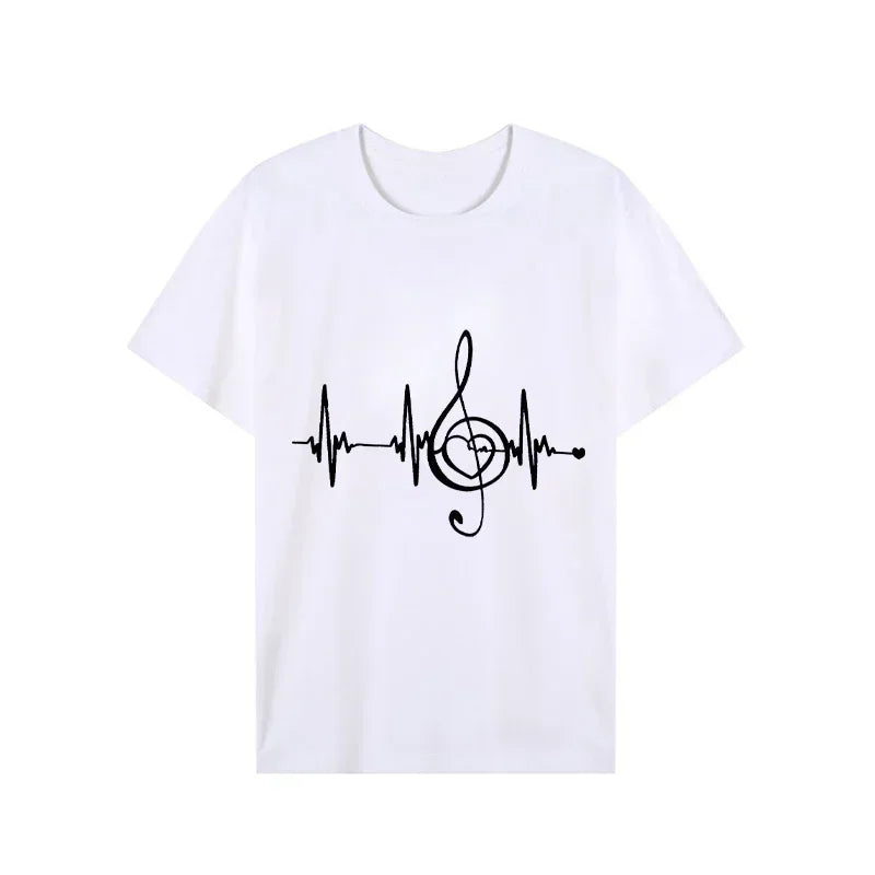 Men's Black Shirts Short Sleeves T-Shirts Oversized Summer Tops Music Note Heartbeat Funny Tshirts for Men Design Music Tee Tops