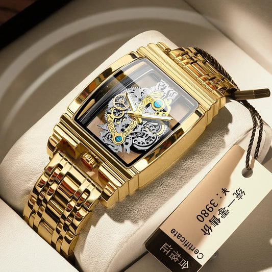 2024 Transparent Full Hollow Men Watch Metal Leather Quartz Mens Watches Waterproof Glow Cross-border Male Clock Wristwatch