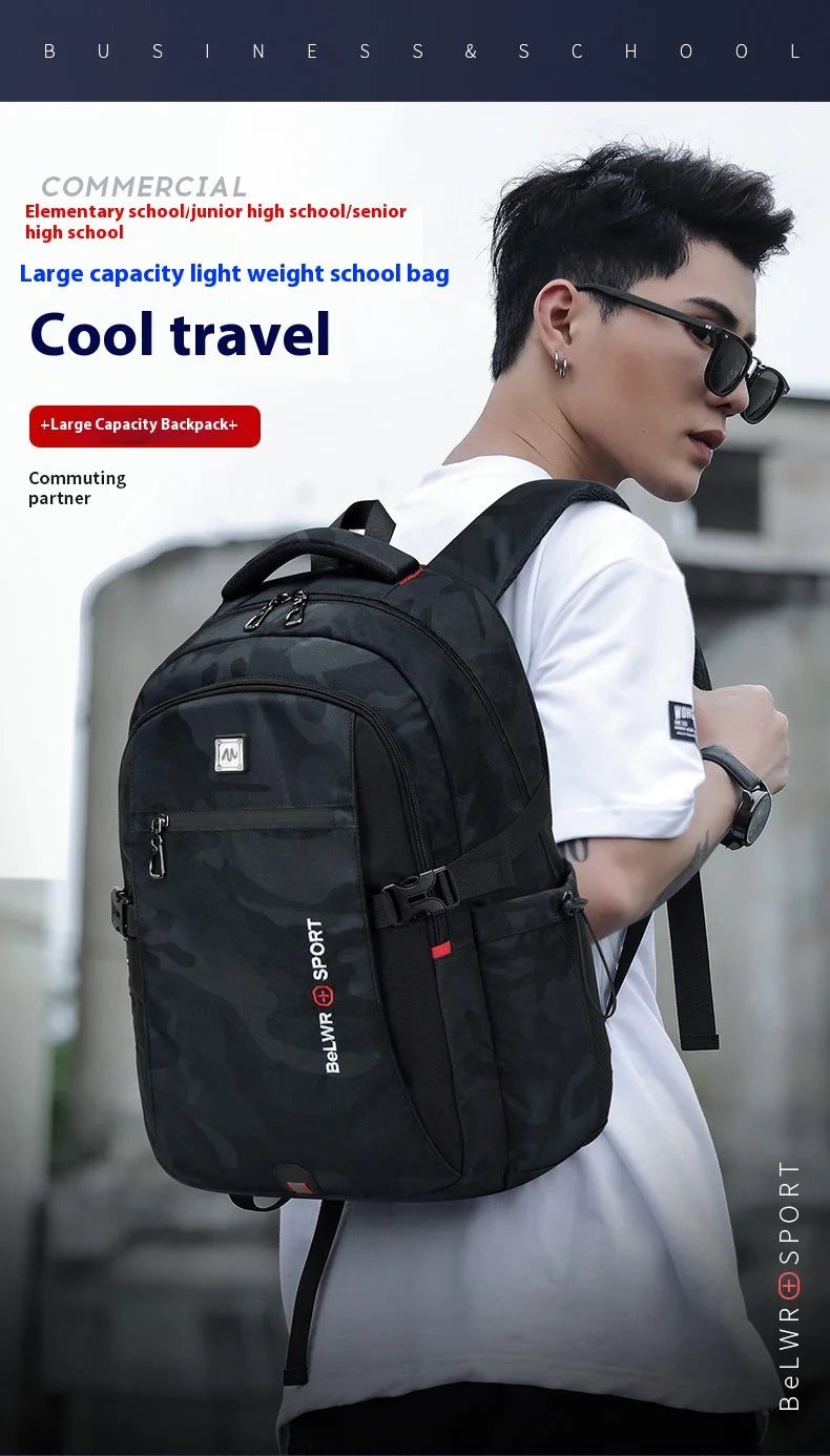 Backpack, male student backpack, computer bag, travel large capacity, thick, handsome, durable, dirt resistant