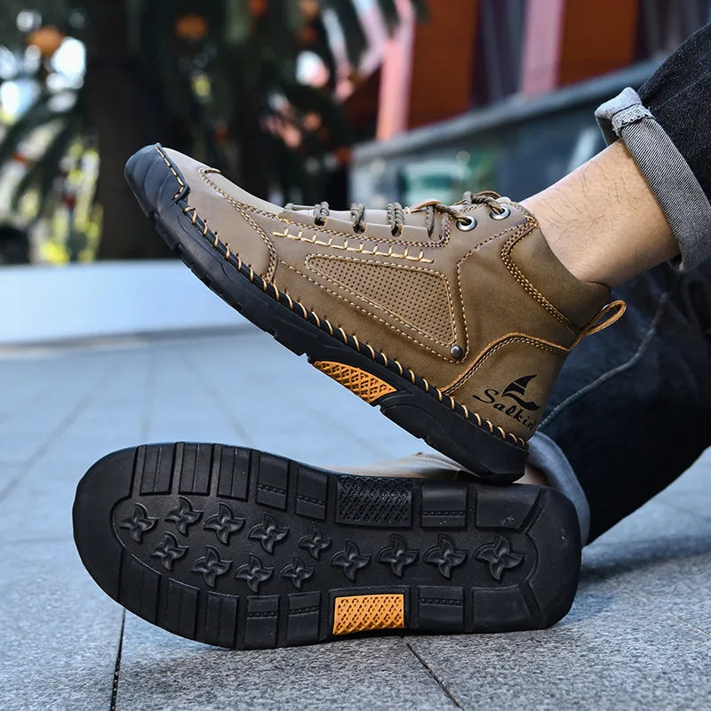 New 2025 Handmade Men Boots Design Sneakers Man Outdoor Casual Leather Men Shoes Ankle Boots Fall Breathable Hot Sale