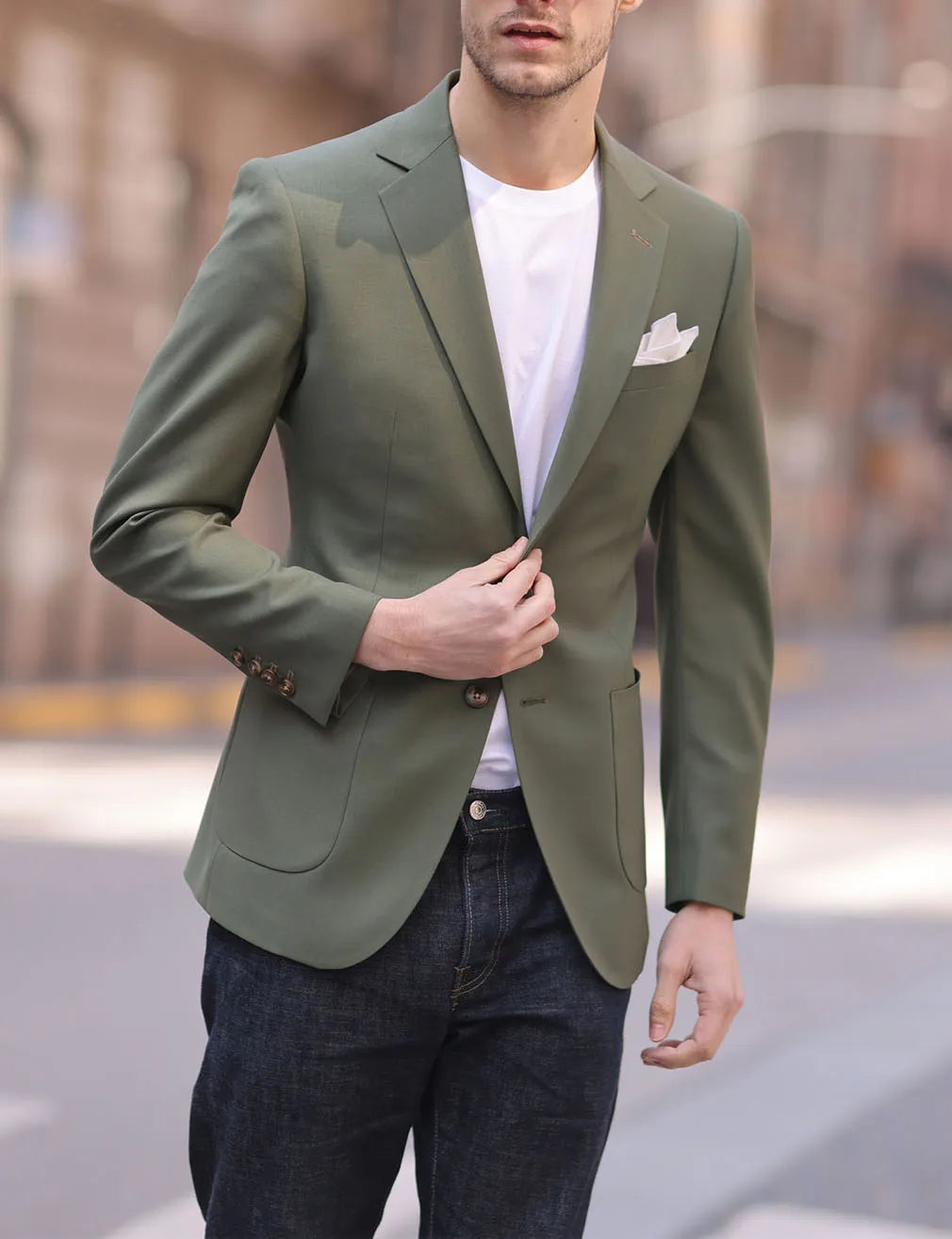 High Quality Olive Green Men's Suits Slim Fit Formal Business Casual jacket Bespoke Peaked Lapel Blazer Wedding Groom Dress
