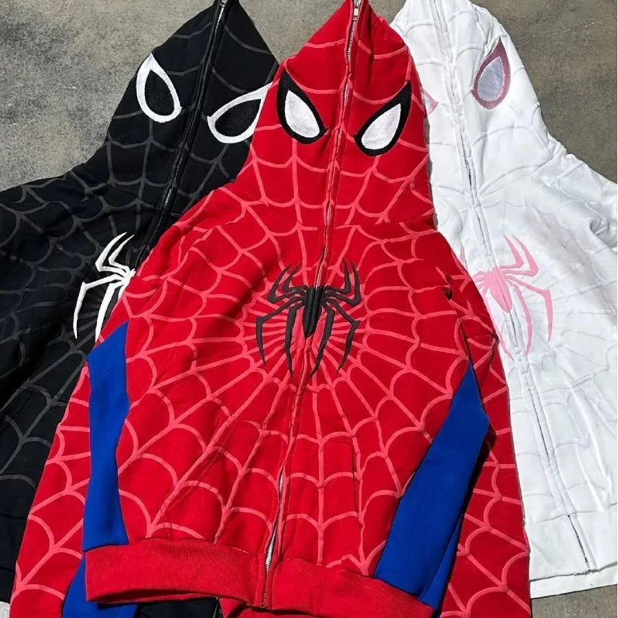 New Gothic Dark Spider Print Hooded Cardigan Women's Zip Loose Jacket Tops Woman