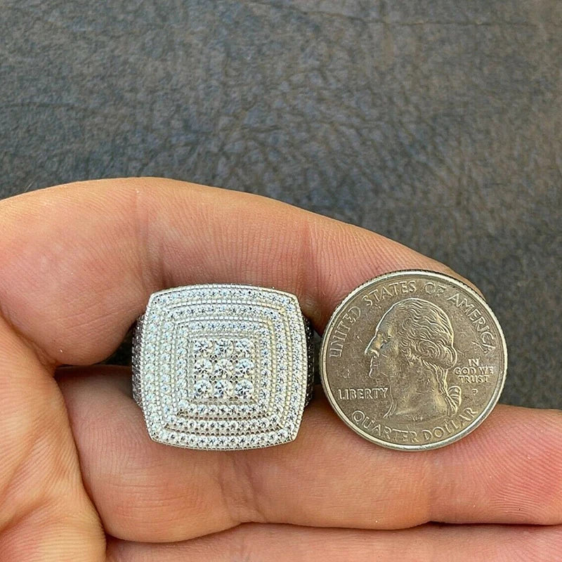 Huitan Gorgeous Square Shaped Wedding Rings for Lover Men/Women New Luxury Silver Color Bling CZ Couple Rings Fashion Jewelry