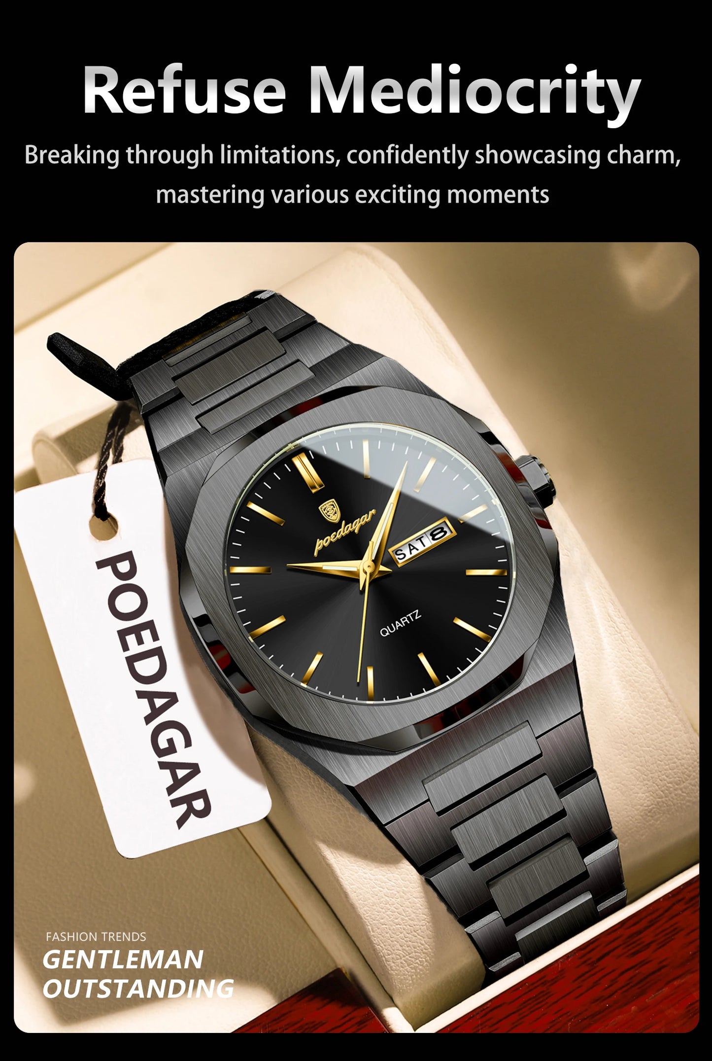 POEDAGAR Fashion Brand Male Watch Waterproof Luminous Stainless Steel Watches For Men Date Week Casual Quartz Men's Clock Reloj