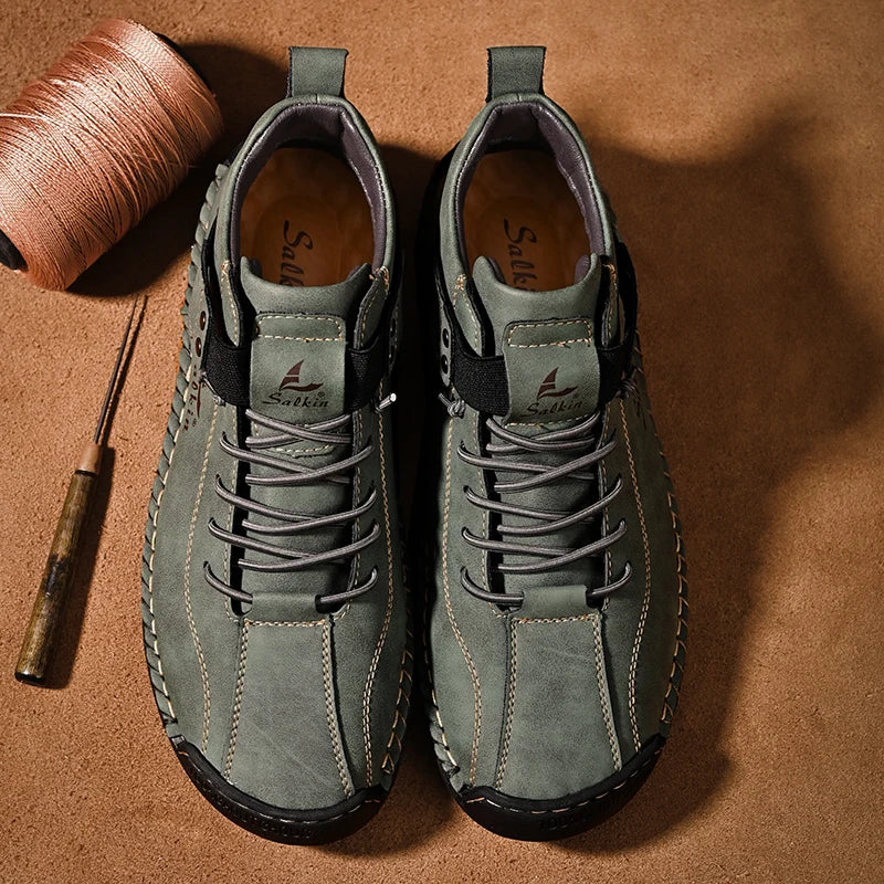 New 2025 Handmade Leather Casual Men Shoes Design Sneakers Man Breathable Leather Shoes Ankle Boots Outdoor Non Slip Walking