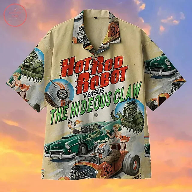Hawaiian Shirt Car 3d Printed Shirts Men's Women's Beach Blouse Men's Vocation Lapel Shirts Cuba Camisas Men's Clothing