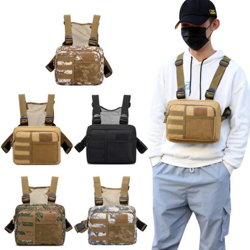 Unisex Multi-function Tactical Vest Fashion Hip-hop Streetwear Chest Rig Bag Waterproof Oxford Sport Backpack with Zipper Closure