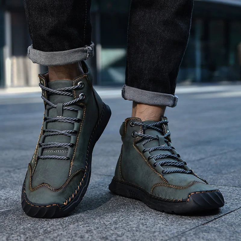 New 2025 Handmade Men Boots Design Sneakers Man Outdoor Casual Leather Men Shoes Ankle Boots Fall Breathable Hot Sale