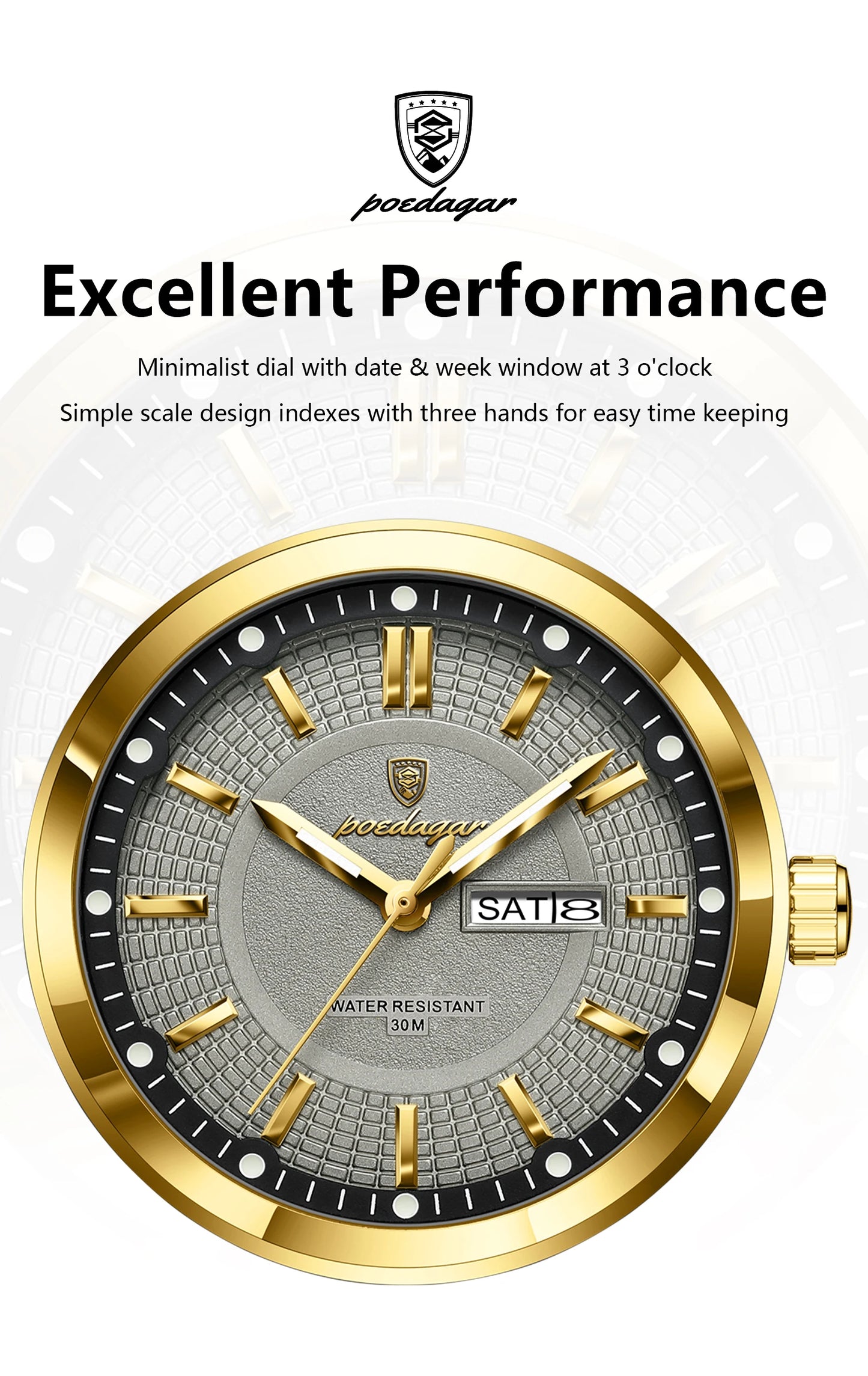 POEDAGAR Luxury Men's Wristwatch Stainless Steel Date Week Man Watch Waterproof Luminous Business Fashion Quartz Watches For Men