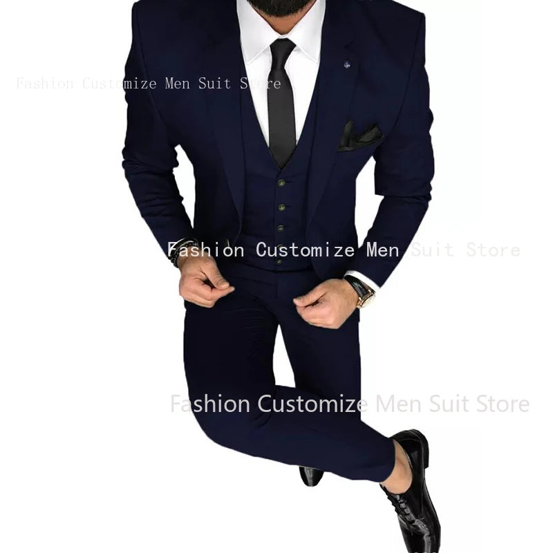 Latest Olive Green Men Suits for Groom 3 Piece Classic Wedding Tuxedo Notched Lapel Best Man Slim Fit Blazer trajes de hombre