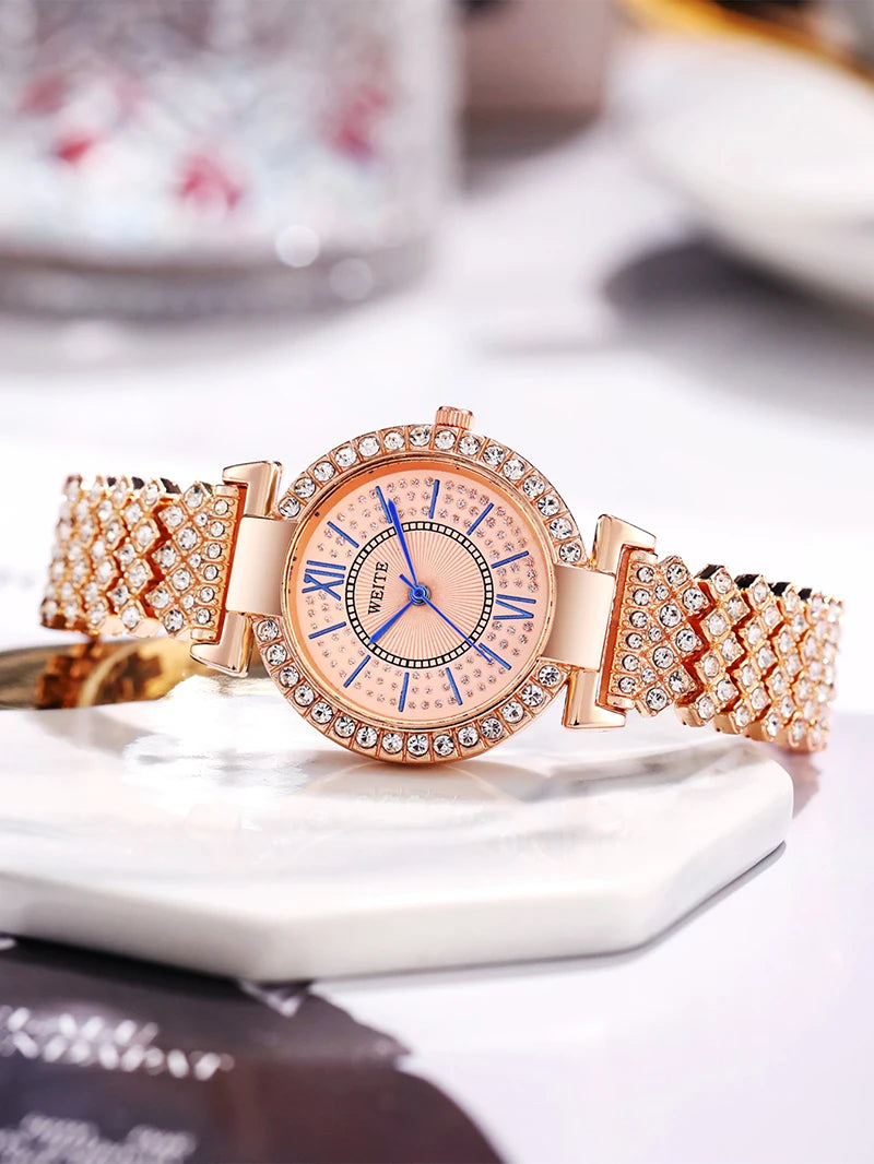 Women's Fashion Quartz Watch Full Diamond Steel Band Water Diamond Full Sky Star Roman Pattern Bracelet Reloj Girl UTHAI H11