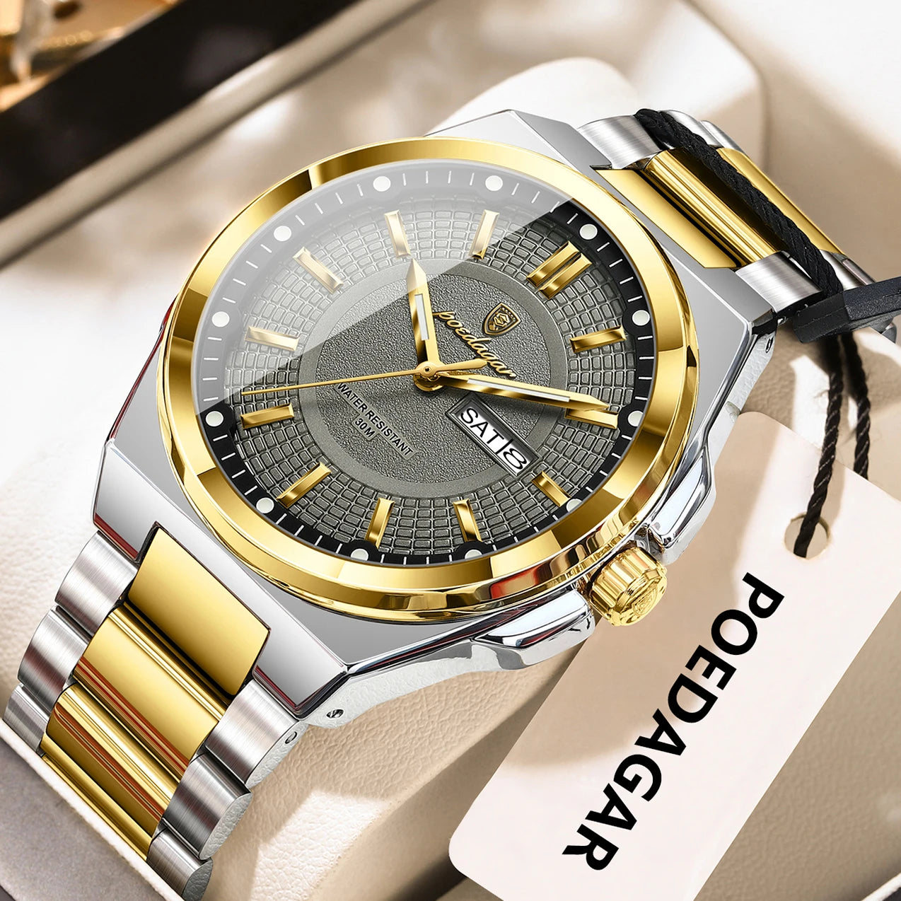 POEDAGAR Luxury Men's Wristwatch Stainless Steel Date Week Man Watch Waterproof Luminous Business Fashion Quartz Watches For Men