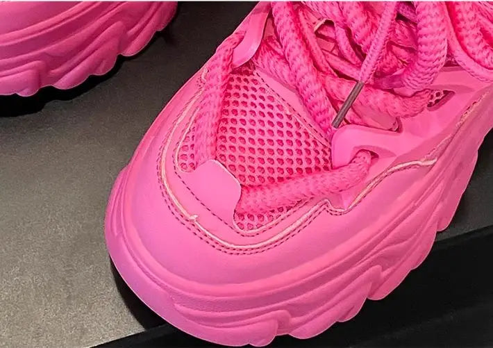 Hidden Heels White Chunky Sneakers Women Breathable Lace Up High Platform Shoes Woman 2025 Autumn Non-Slip Thick Bottom Sneakers