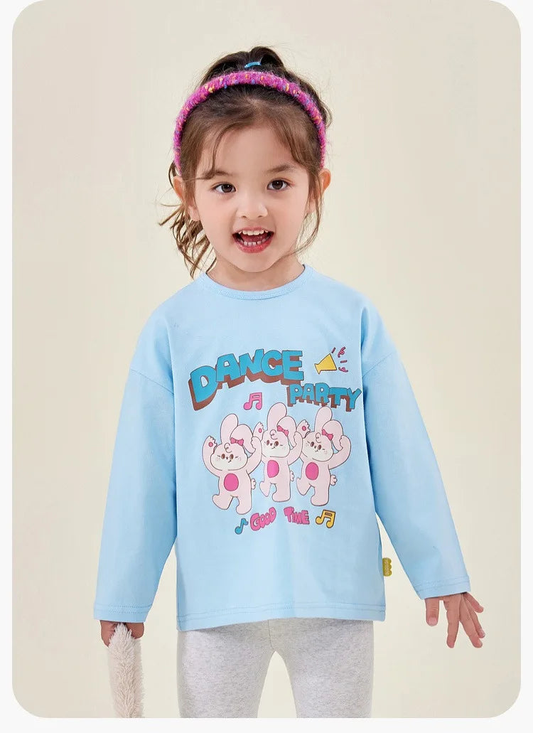 Kids Girls Printed T-shirt Autumn Cartoon Base Long Sleeve Baby Boys Top Versatile Pullover Bottom Children Girls Shirts