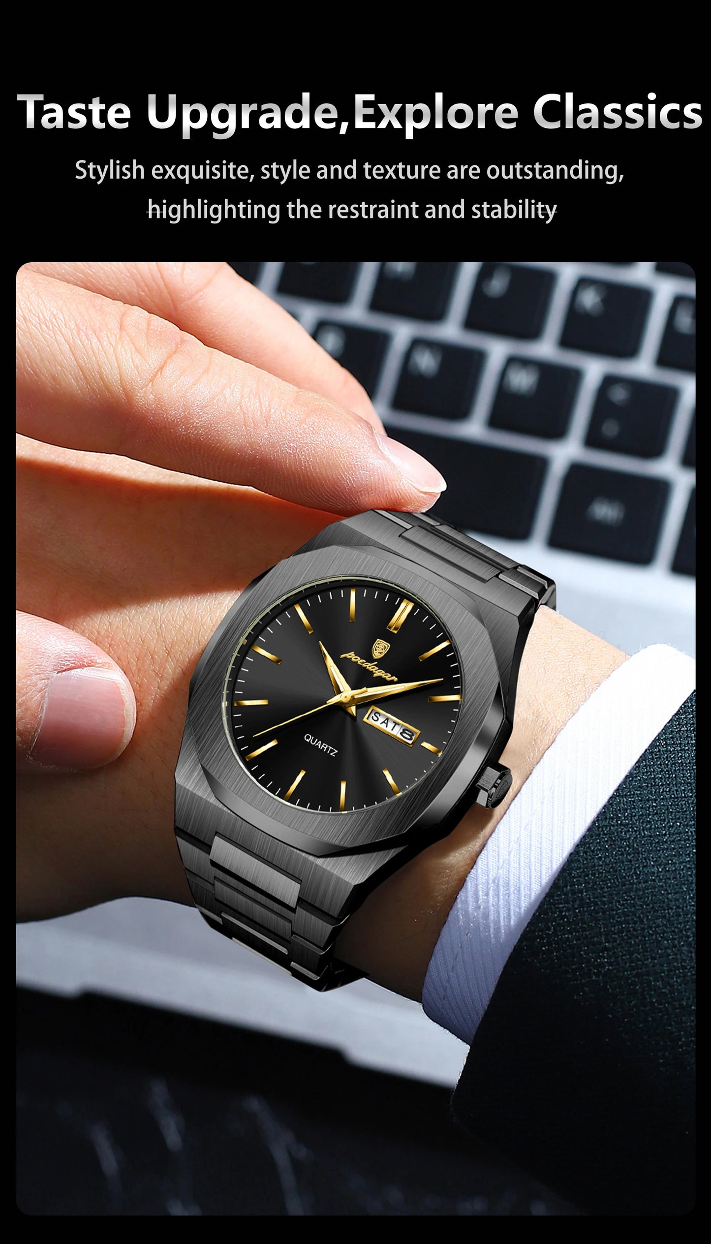 POEDAGAR Fashion Brand Male Watch Waterproof Luminous Stainless Steel Watches For Men Date Week Casual Quartz Men's Clock Reloj