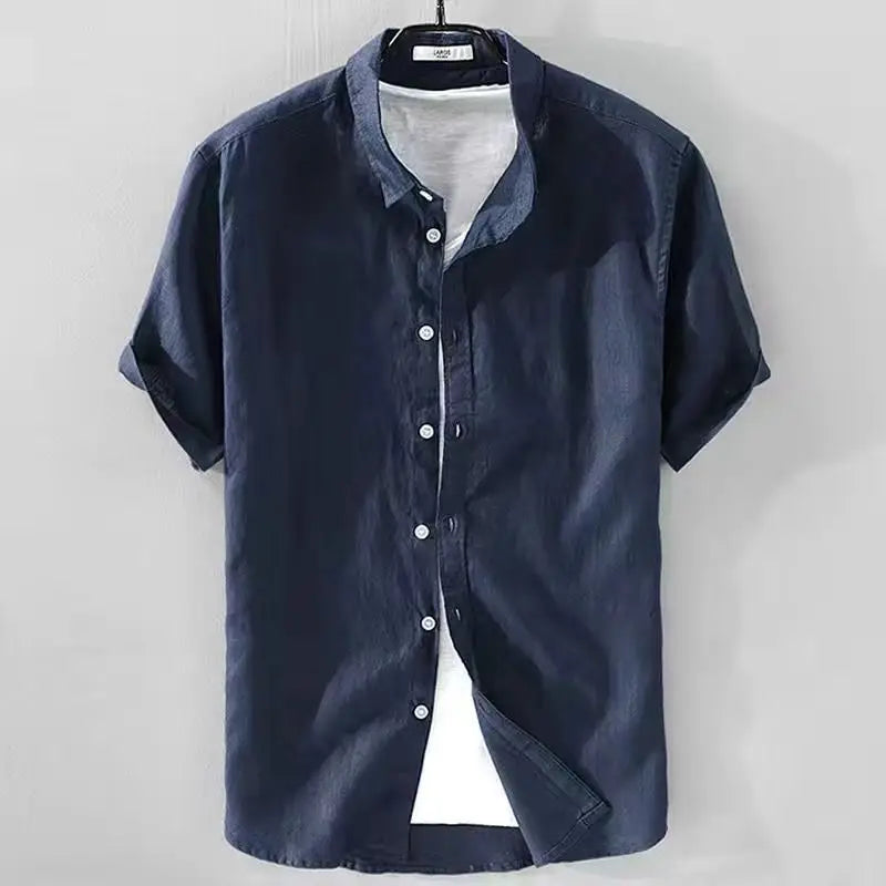 Men's Clothing Short Sleeve Shirt Square Neck Business Casual Cotton Workwear Stylish Summer Top Trendy New