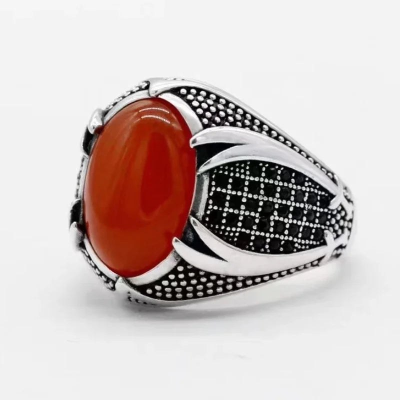 Fashion Stainless Steel Rings Vintage Carved Pattern Black/White/Red Zircon Stone Rings for Men Accessories Wedding Jewelry 6-14