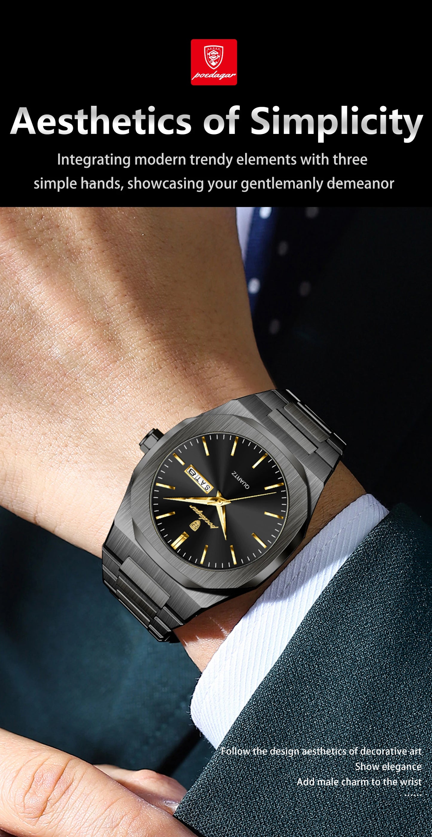 POEDAGAR Fashion Brand Male Watch Waterproof Luminous Stainless Steel Watches For Men Date Week Casual Quartz Men's Clock Reloj