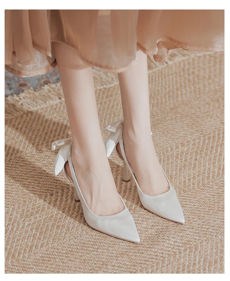 Wedding Heels Women Luxury Brand Design String Bead Pearls High Heels Ladies Sexy Elegant Pointed Toe White Black Pumps2025