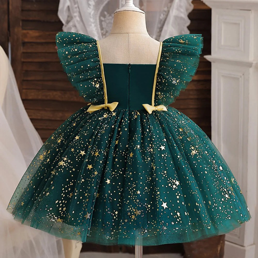 Mickey Minnie Mouse Princess Dress for Girls Sequined Star Ruffle Bow Tutu Baby Formal Gala Prom Gown Kids Evening Party Costume
