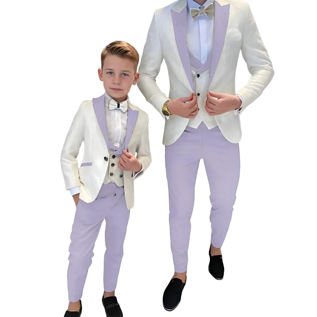 Classic Jacquard Kids 3 Piece Suit for Boys 3-16 Years Peak Lapel One Button Boy Suit Birthday Party Blazer Vest Pant Suit Set