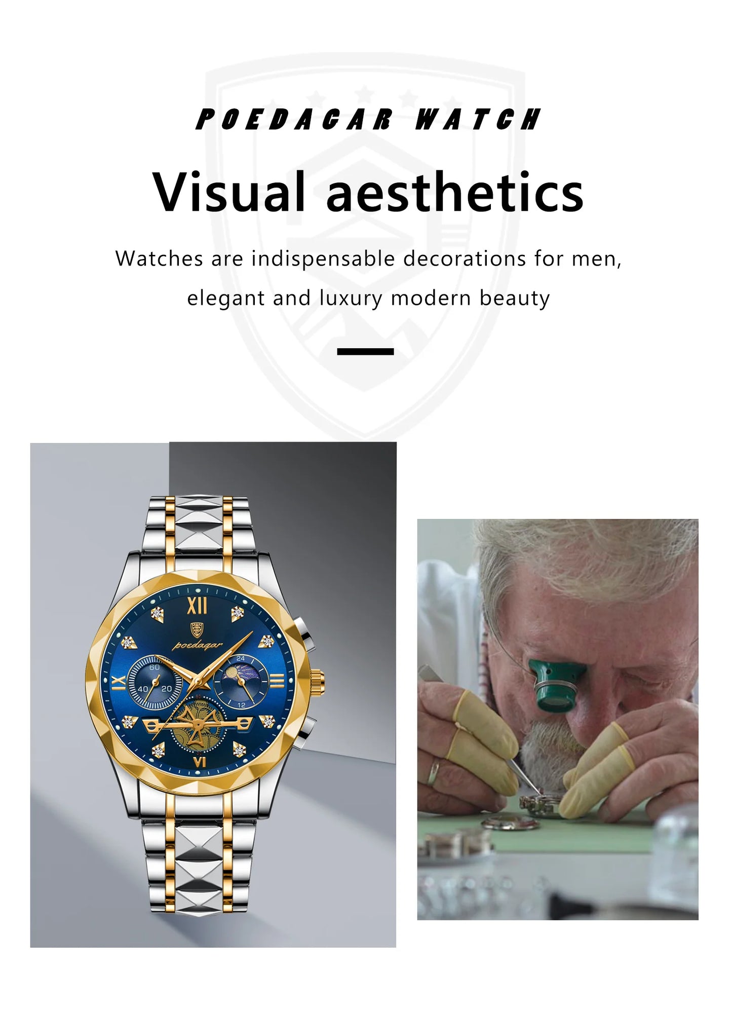 POEDAGAR Fashion Luxury Man Wristwatch Stainless Steel Quartz Watches for Men Waterproof Luminous Chronograph Sports Men's Watch