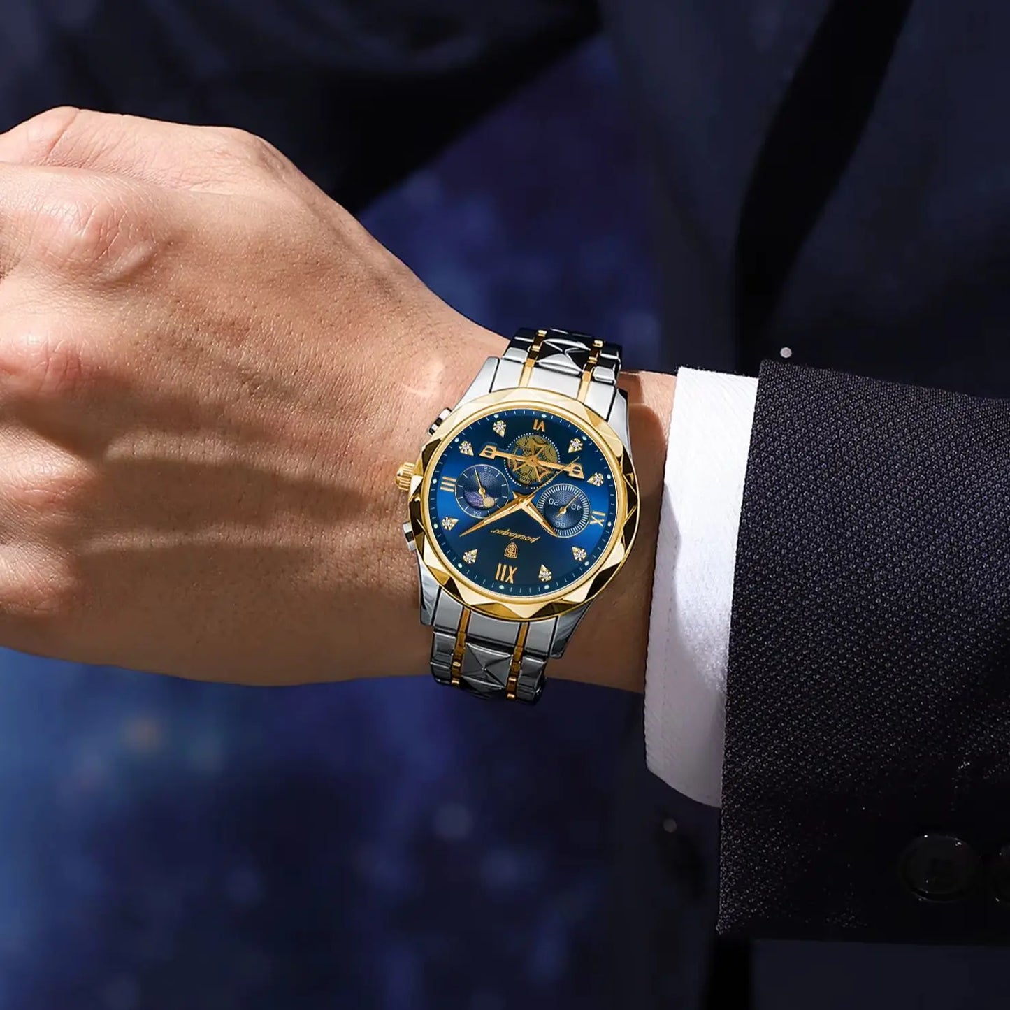 POEDAGAR Fashion Luxury Man Wristwatch Stainless Steel Quartz Watches for Men Waterproof Luminous Chronograph Sports Men's Watch