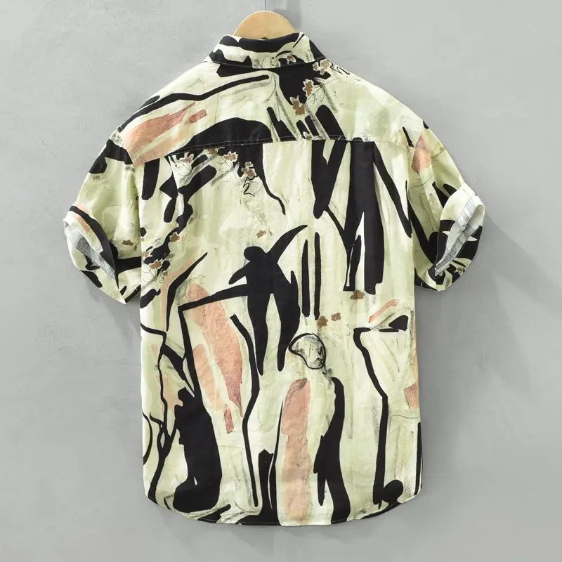 Short Sleeve  Fashion Turn-down Collar Simple Comfortable Versatile Selling Trend Temperament Comfortable Shirts Tops Print Men