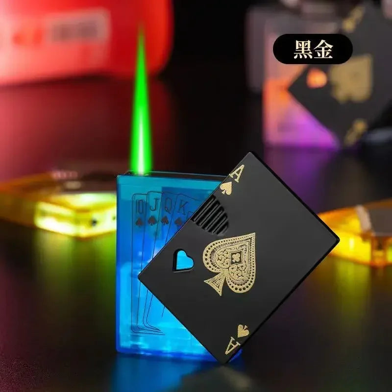 Creative Poker Ace of Spades Lighter Butane Windproof Straight Metal Lighter Men's Fun Toy Cigarette Lighter