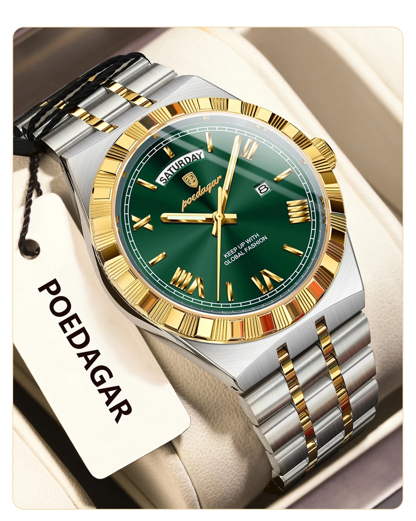 POEDAGAR Original Men's Watch Luminous Waterproof Week Date Man Wristwatch Stainless Steel Business Quartz Watches For Men Reloj