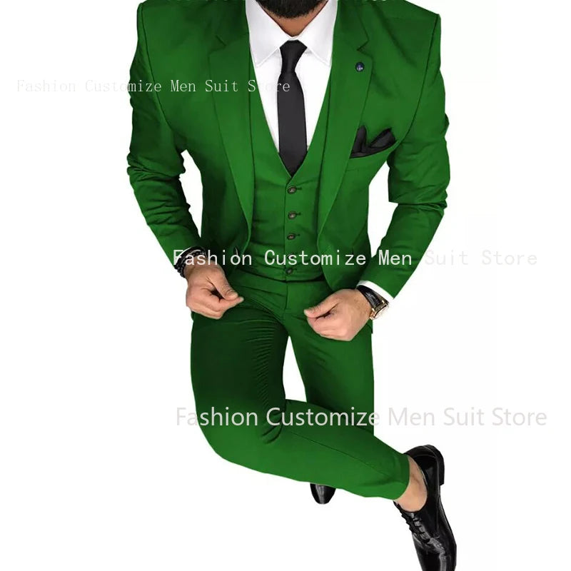 Latest Olive Green Men Suits for Groom 3 Piece Classic Wedding Tuxedo Notched Lapel Best Man Slim Fit Blazer trajes de hombre