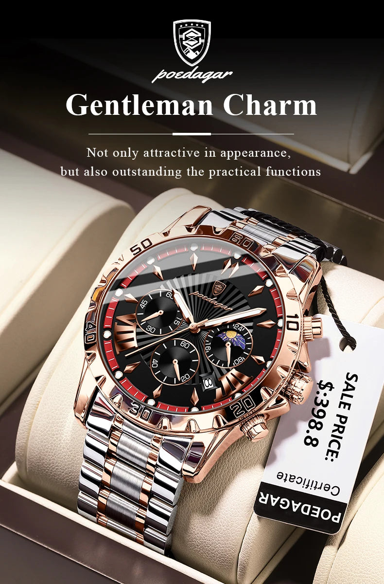POEDAGAR Luxury Sport Man Watch Chronograph Luminous Waterproof Date Men Watch High Quality Stainless Steel Men's Quartz Watches