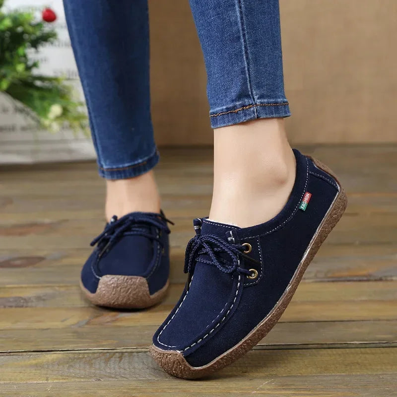 New Arrival Women Casual Shoes 2025 Suede Leather Flats Sneakers Lace Up Moccasins Ladies Shoes Fashion Loafers Plus Size 35-42
