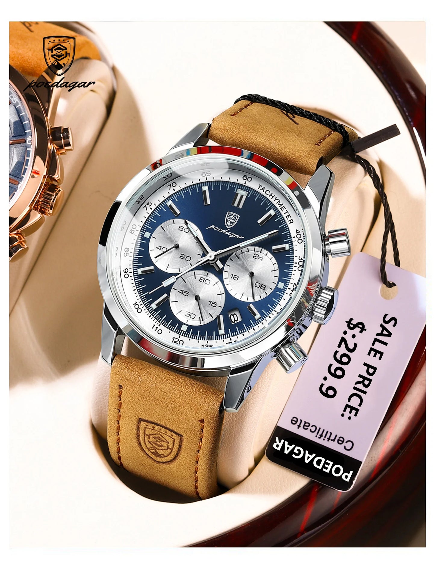 POEDAGAR Luxury Man Watch High Quality Waterproof Chronograph Luminous Men's Wristwatch Leather Men Quartz Watches Casual Clock