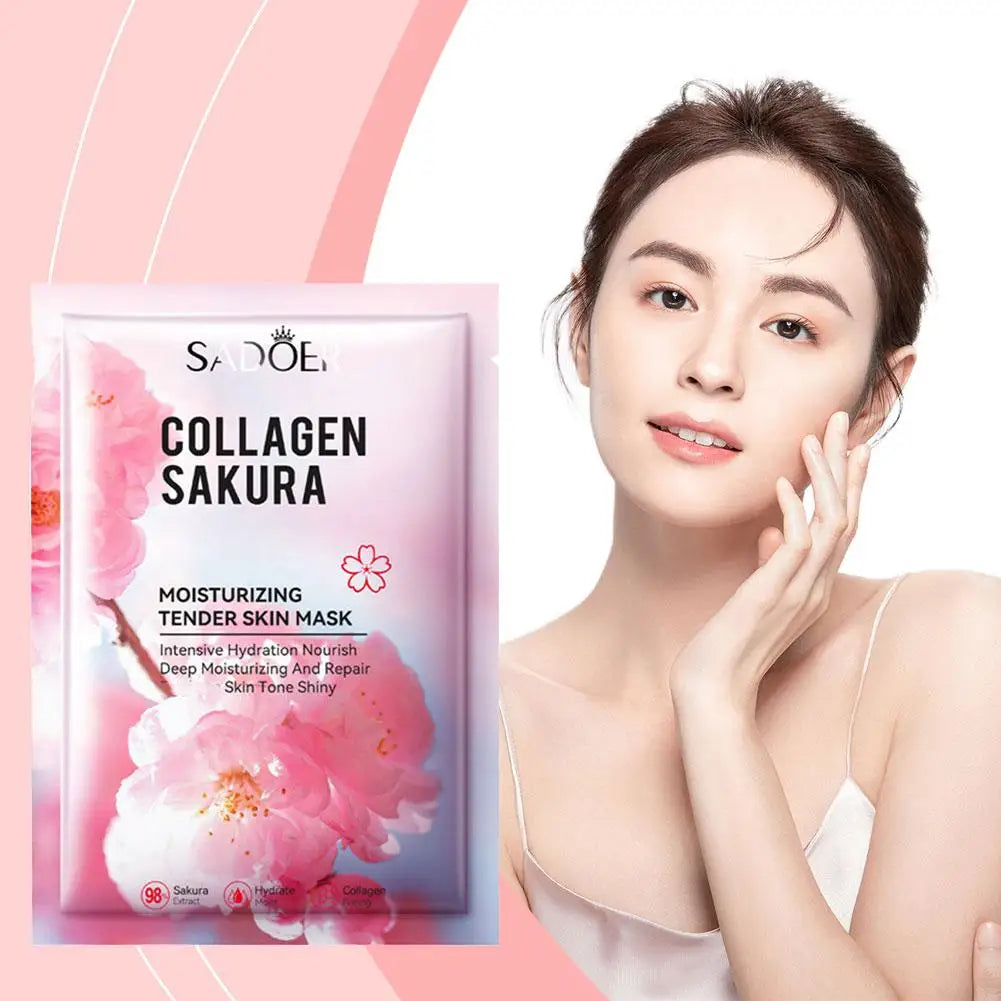 Sakura Collagen Face Mask Moisturizing Firming anti-Wrinkles fading Fine Lines Facial Mask Beauty Skin Care 1/3/5/10pcs