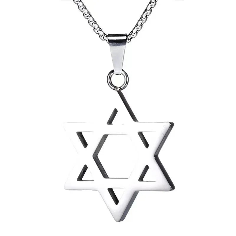 Stainless Steel Simple Star of David Six-Pointed Star Pendant Necklace for Men and Women Fashionable Jewish Religious Trend Jewe