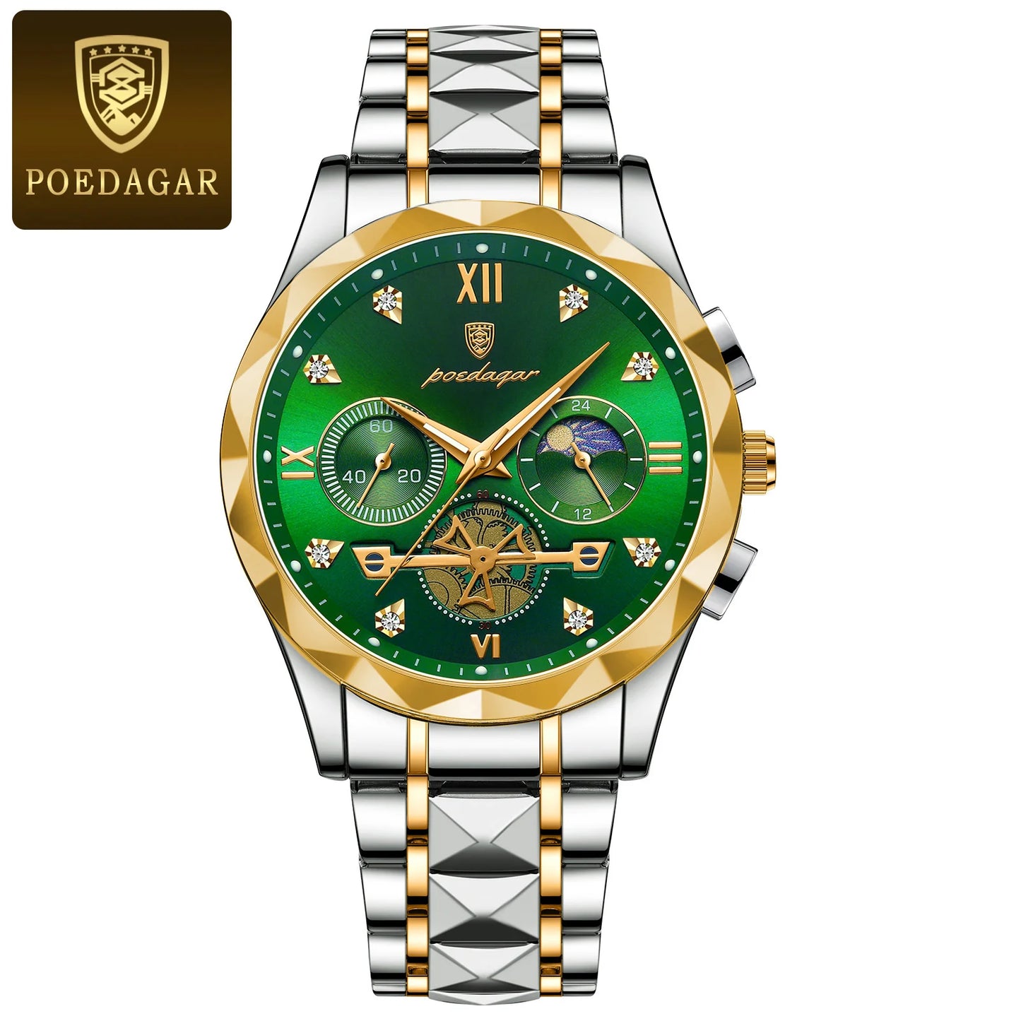 POEDAGAR Fashion Luxury Man Wristwatch Stainless Steel Quartz Watches for Men Waterproof Luminous Chronograph Sports Men's Watch