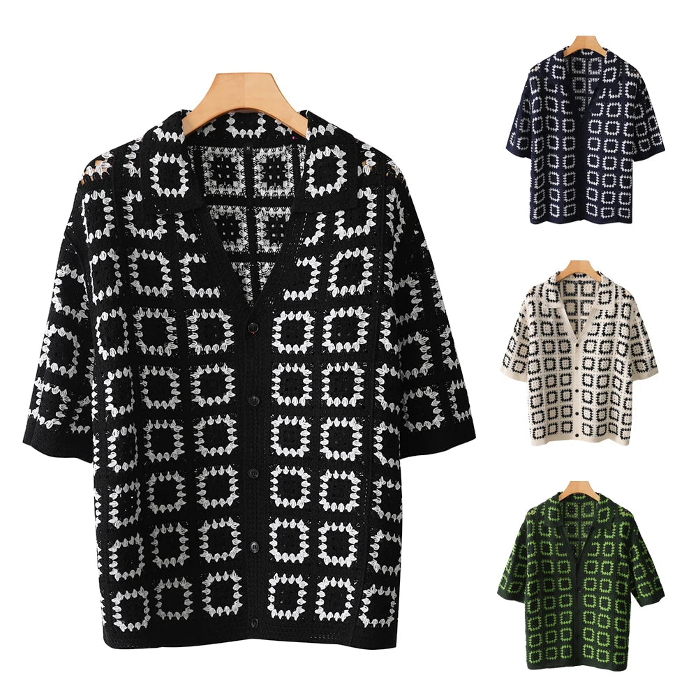 Men's Short Sleeves Summer Knitted Printing Fashion Short-Sleeved Breathable Casual Slim Soft Loose Tops Men US Size