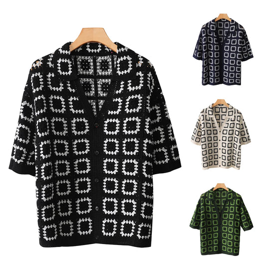 Men's Short Sleeves Summer Knitted Printing Fashion Short-Sleeved Breathable Casual Slim Soft Loose Tops Men US Size